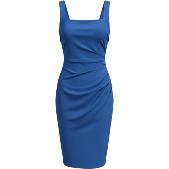 Vince Camuto Dresses & Skirts - Vince Camuto Square Neck Midi Bodycon Blue Sleeveless Dress Womens Size 12 NWT